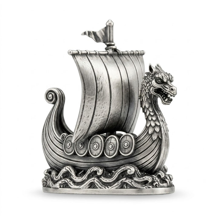 Viking Ship V2 hand-poured 999+ silver statue by Gold Spartan