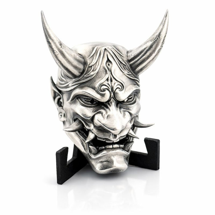 Oni Mask hand-poured 999+ silver statue by Gold Spartan