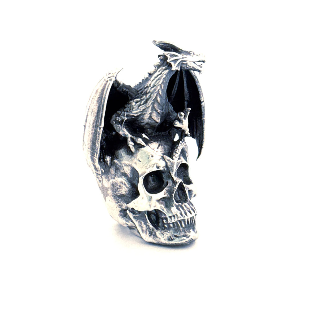 Dragon on Skull V2 hand-poured 999+ silver statue by Gold Spartan