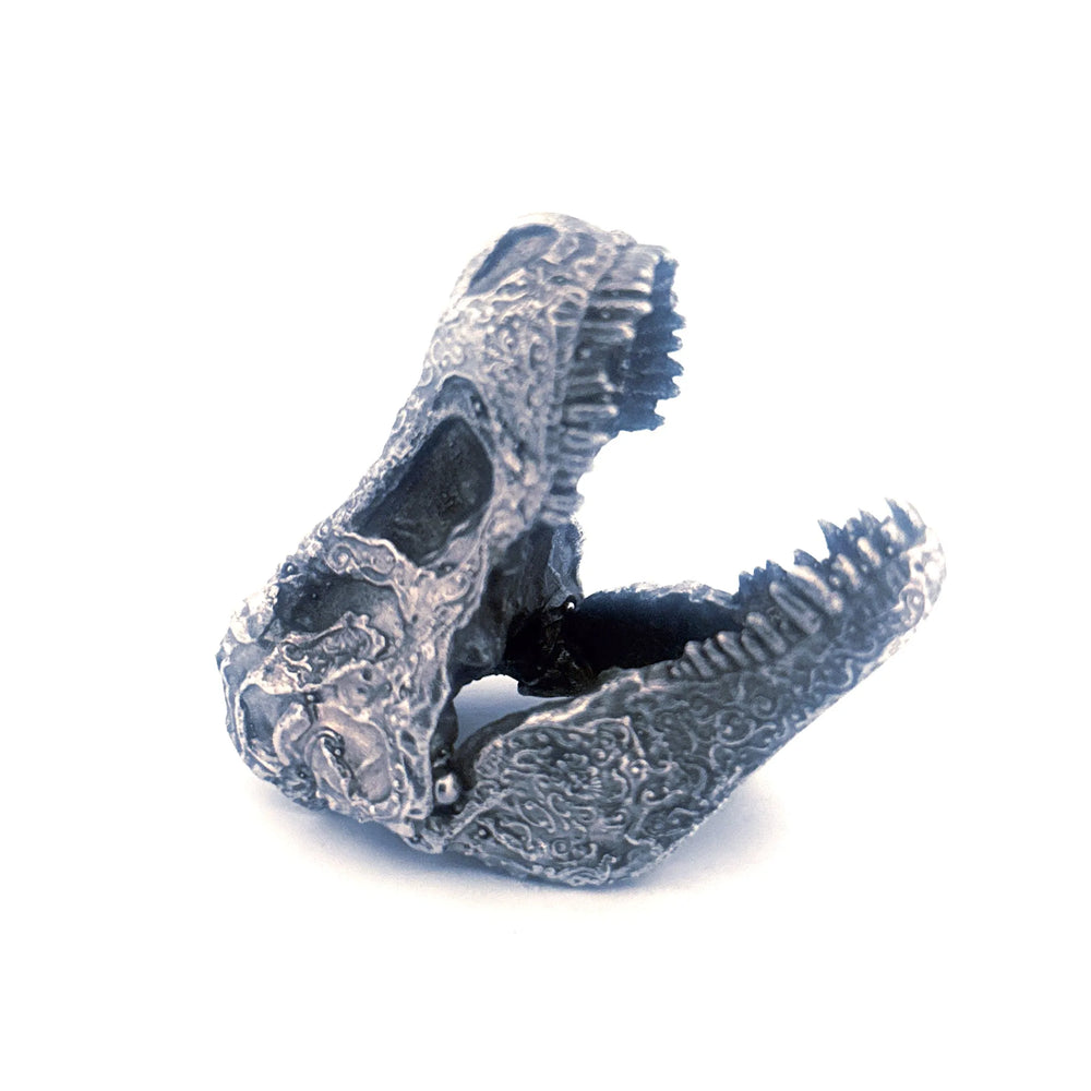 Decorated T-Rex Skull hand-poured 999+ silver statue by Gold Spartan