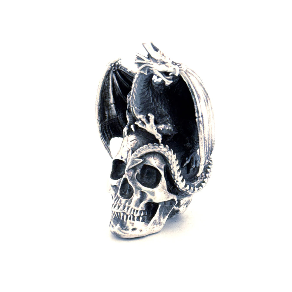 Dragon on Skull V2 hand-poured 999+ silver statue by Gold Spartan