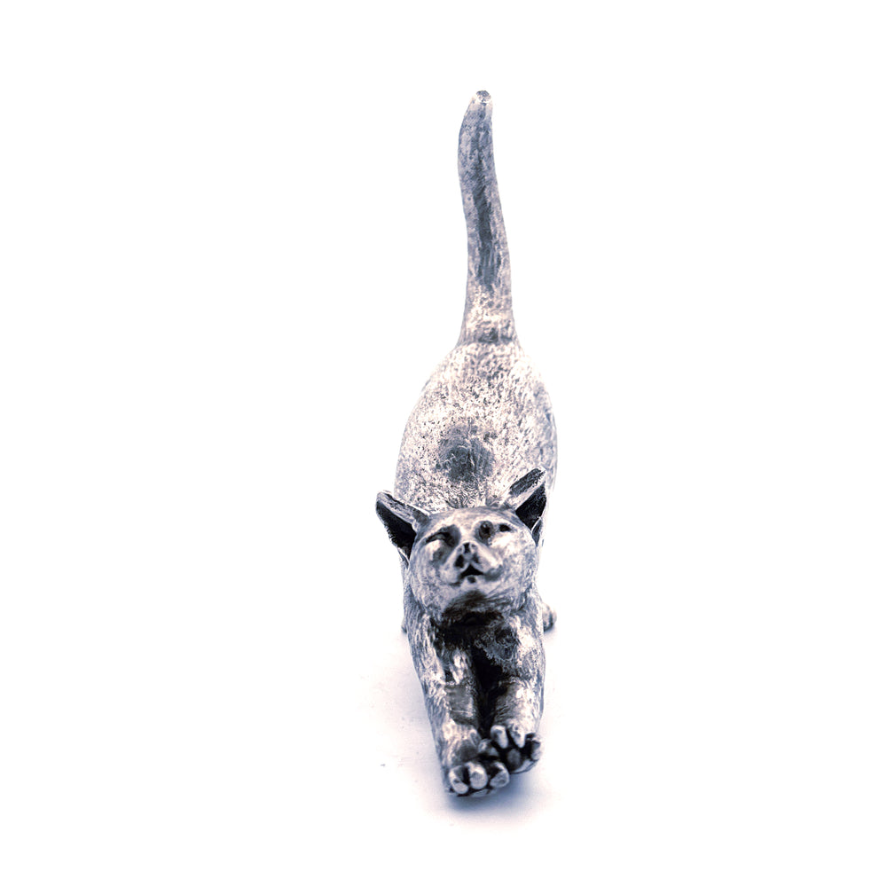 Stretching Cat hand-poured 999+ silver statue by Gold Spartan