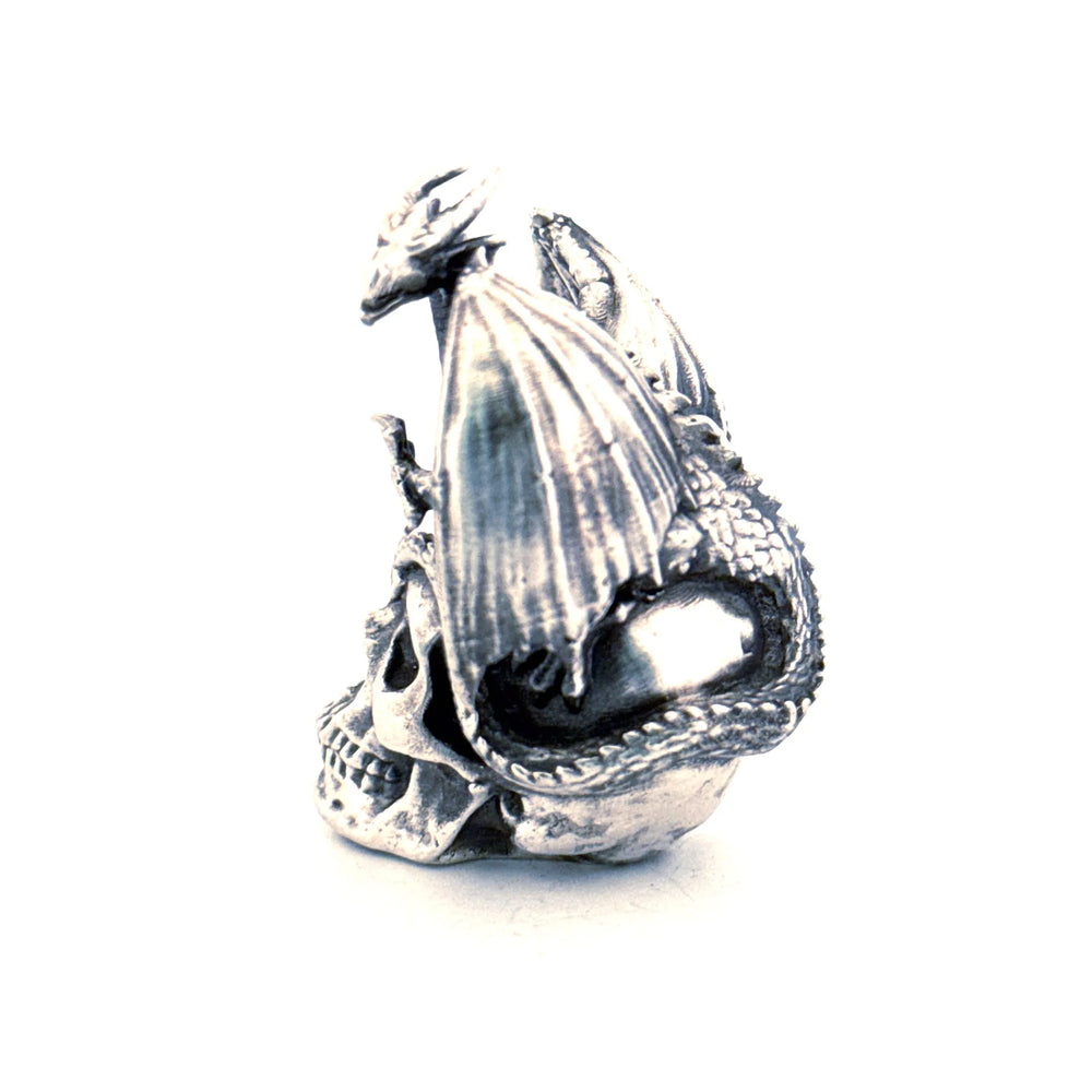 Dragon on Skull V2 hand-poured 999+ silver statue by Gold Spartan