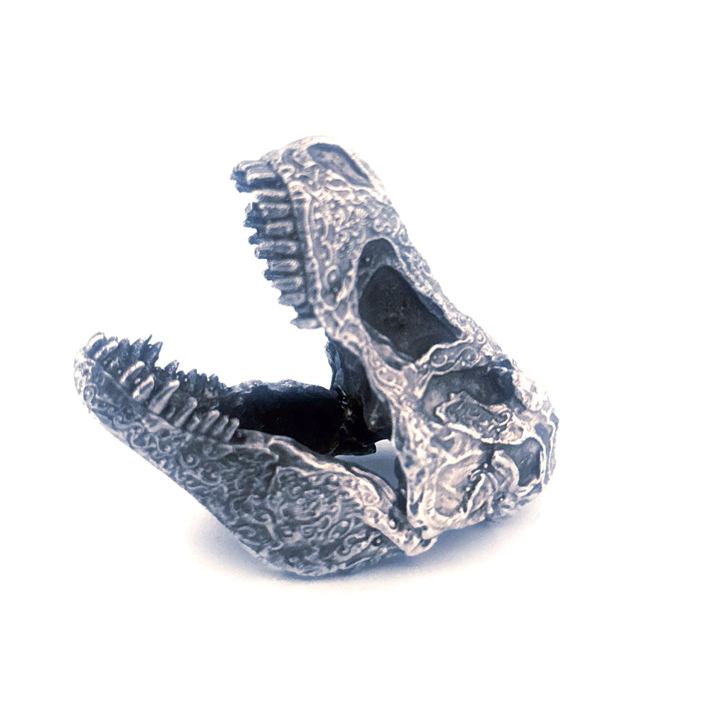 Decorated T-Rex Skull hand-poured 999+ silver statue by Gold Spartan