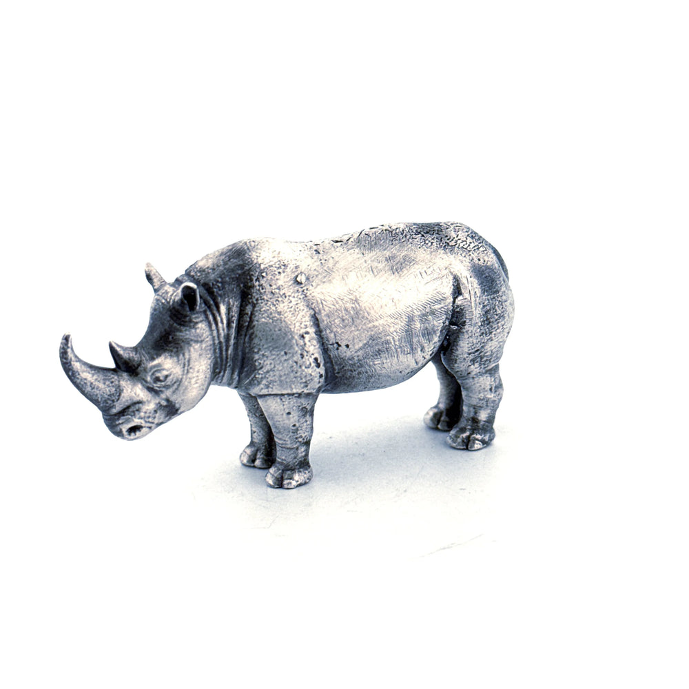 Rhino hand-poured 999+ silver statue by Gold Spartan
