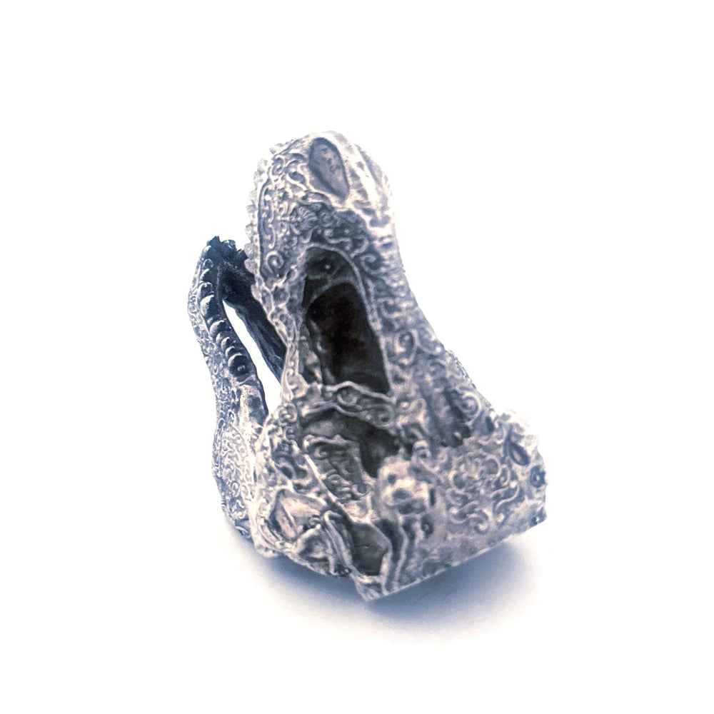 Decorated T-Rex Skull hand-poured 999+ silver statue by Gold Spartan