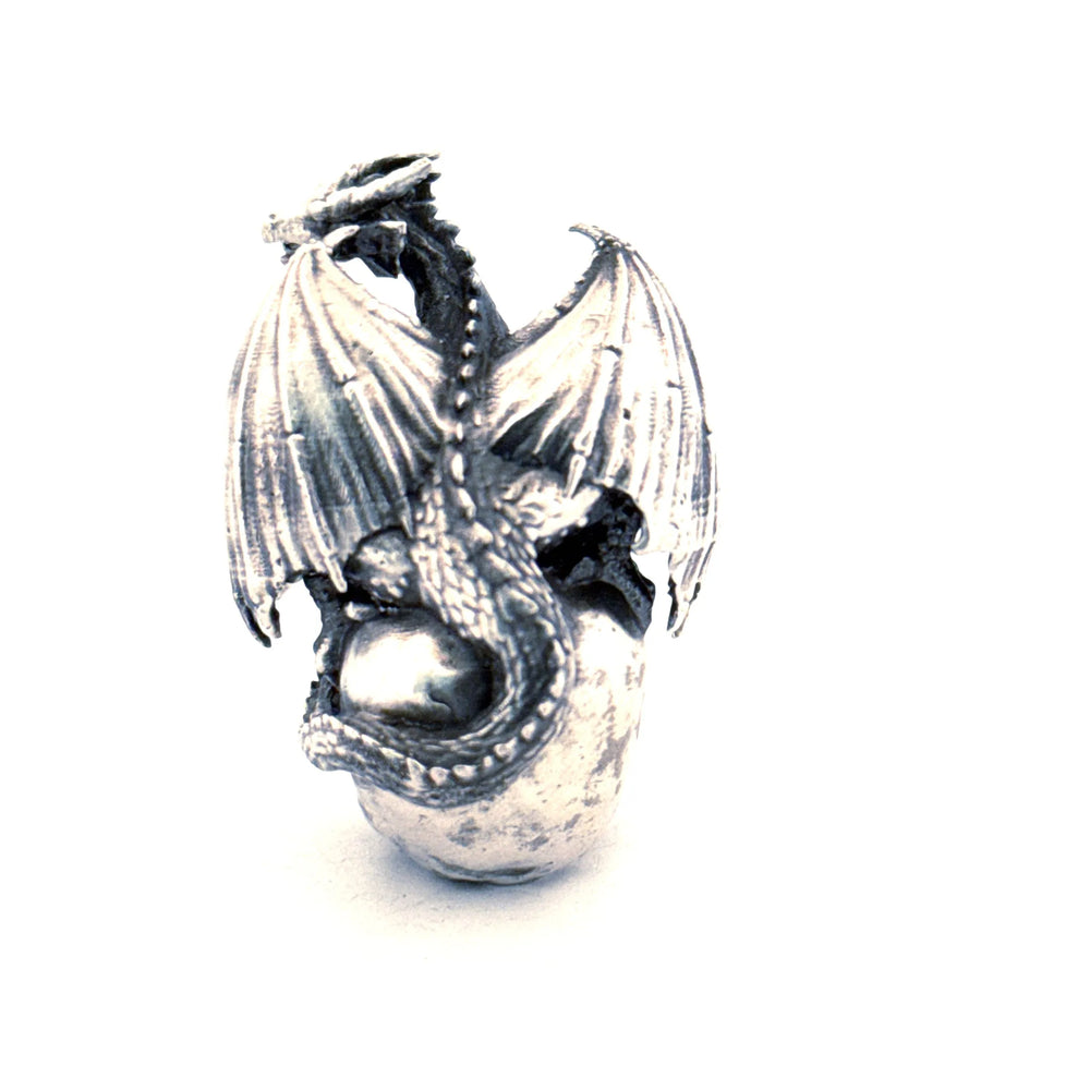 Dragon on Skull V2 hand-poured 999+ silver statue by Gold Spartan