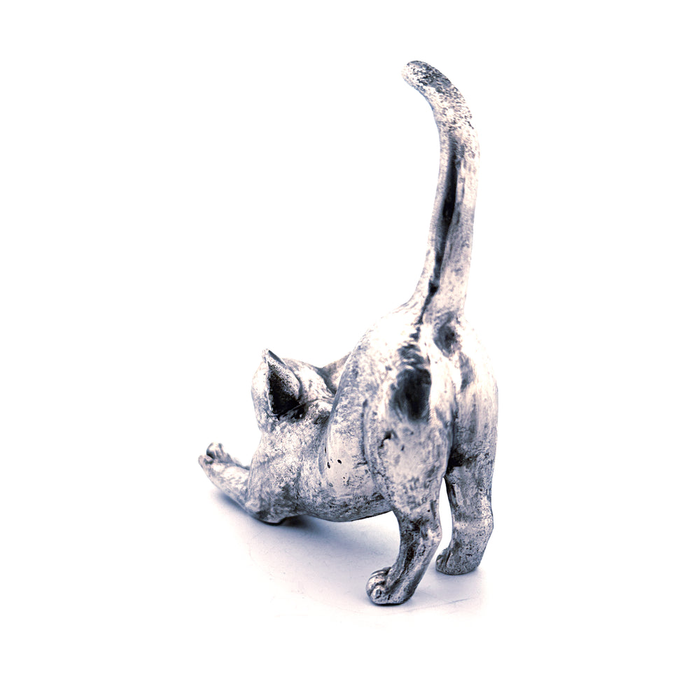 Stretching Cat hand-poured 999+ silver statue by Gold Spartan