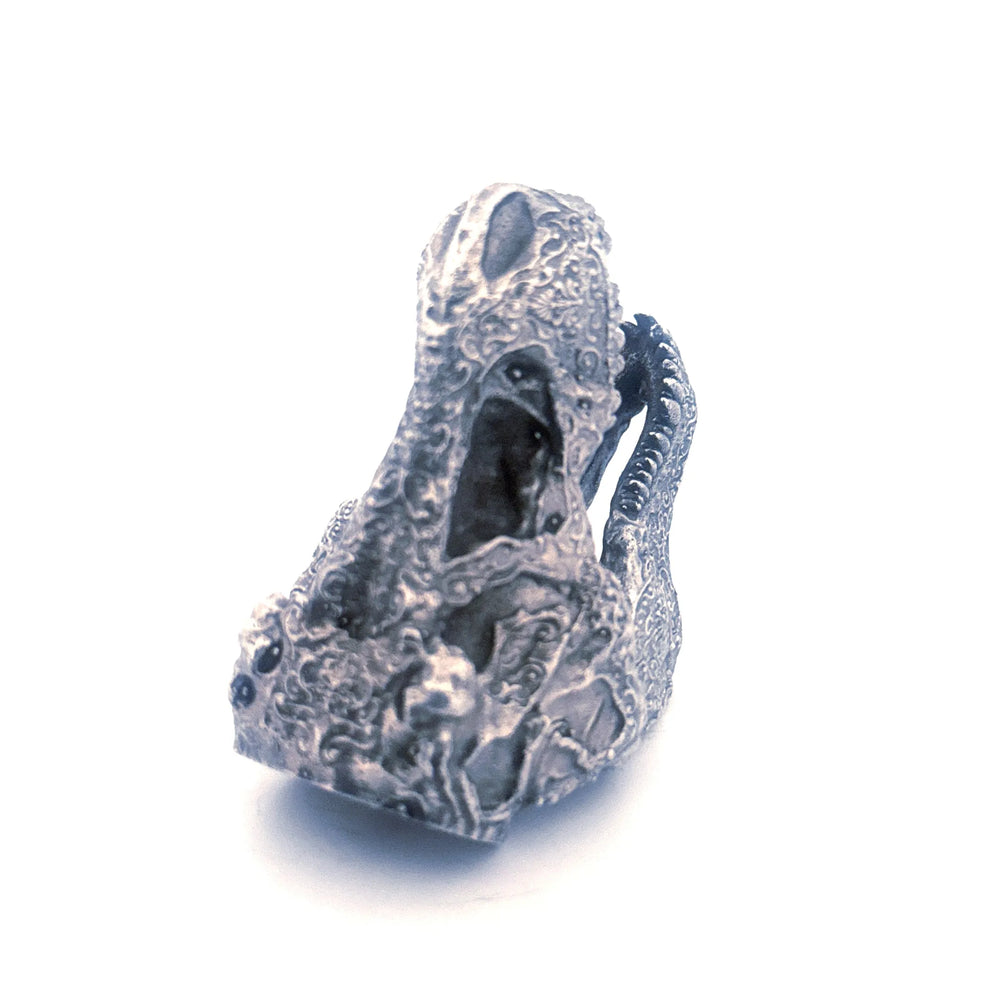 Decorated T-Rex Skull hand-poured 999+ silver statue by Gold Spartan