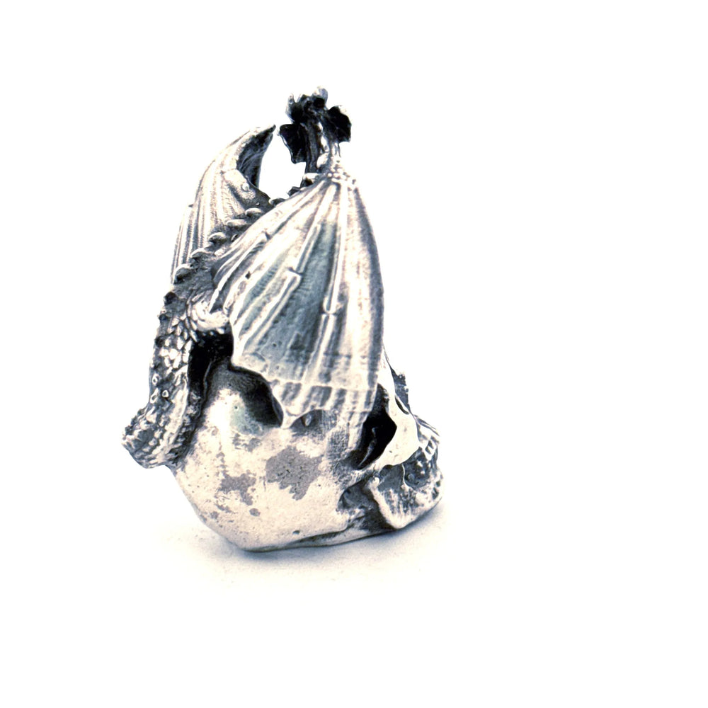 Dragon on Skull V2 hand-poured 999+ silver statue by Gold Spartan