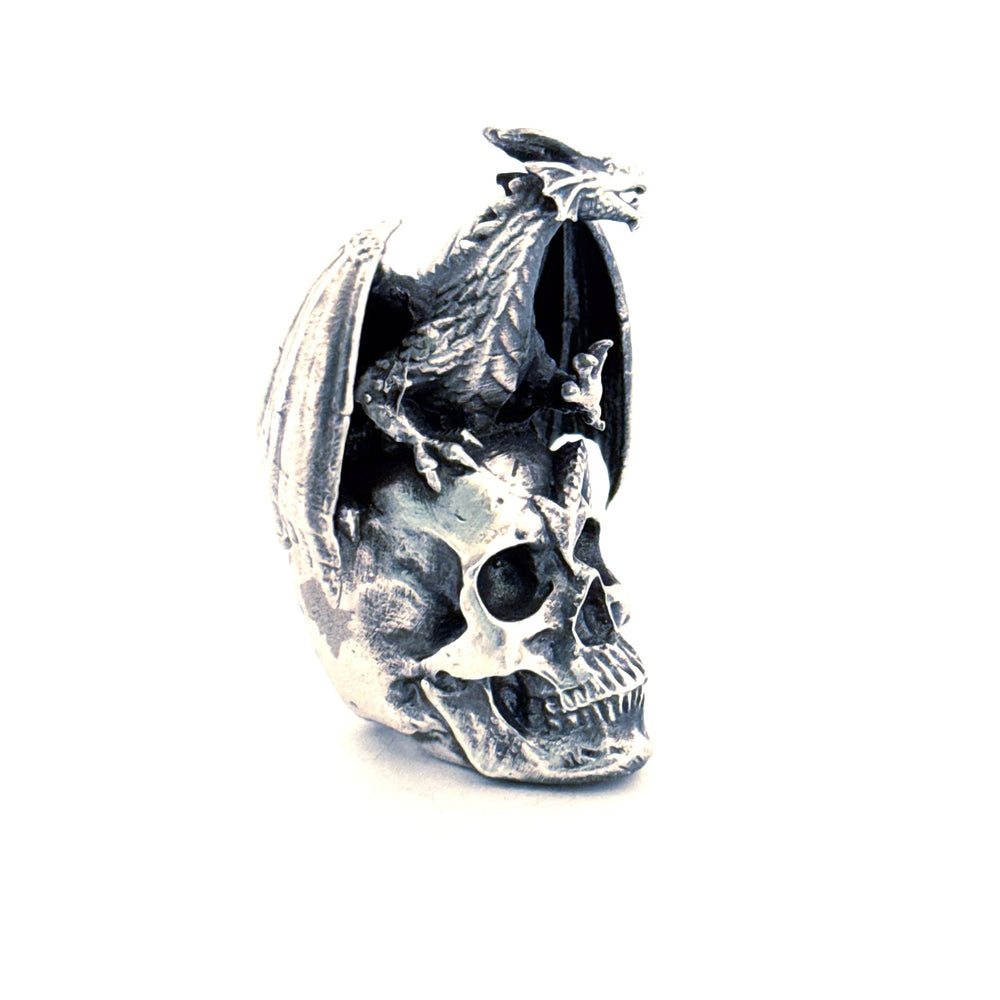 Dragon on Skull V2 hand-poured 999+ silver statue by Gold Spartan