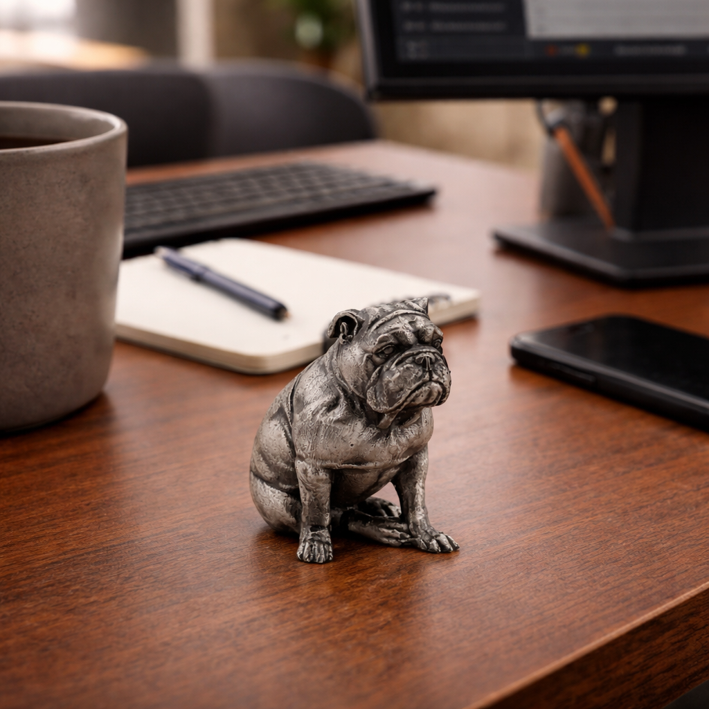 Bulldog hand-poured 999+ silver statue by Gold Spartan