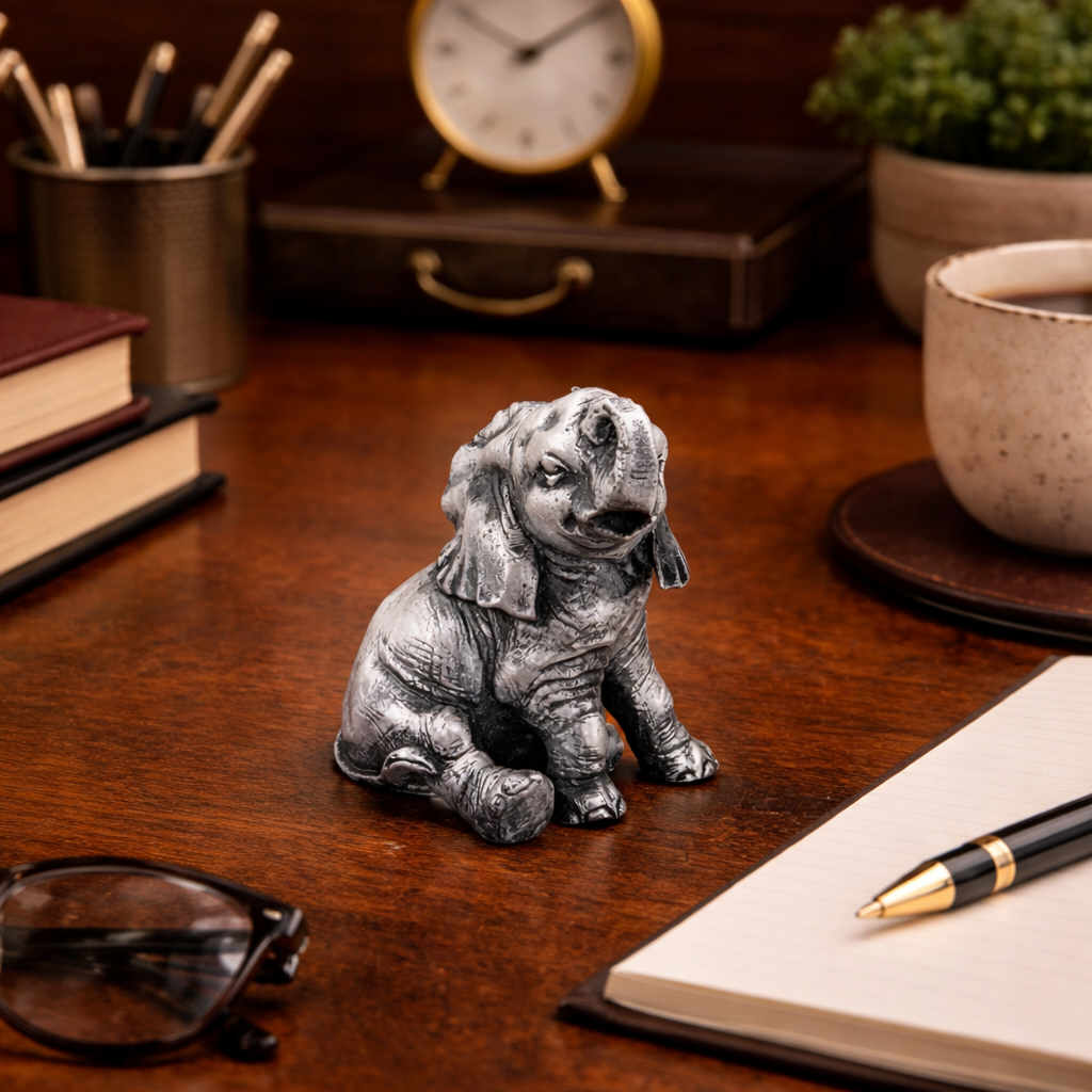 Baby Elephant hand-poured 999+ silver statue by Gold Spartan