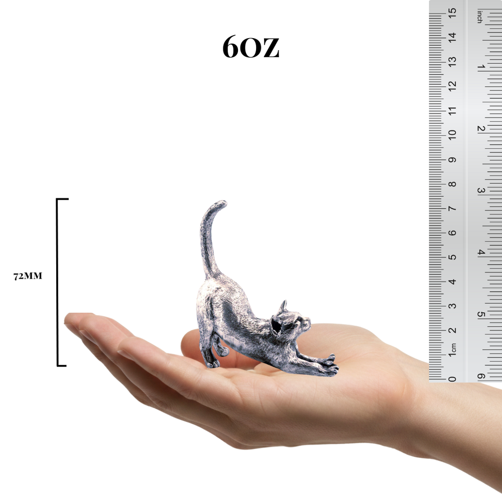 Stretching Cat hand-poured 999+ silver statue by Gold Spartan