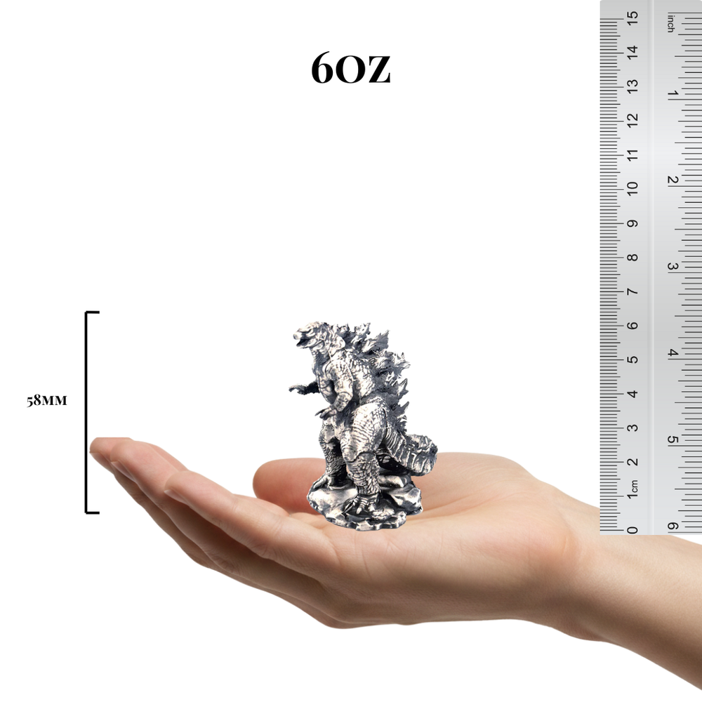 Godzilla hand-poured 999+ silver statue by Gold Spartan