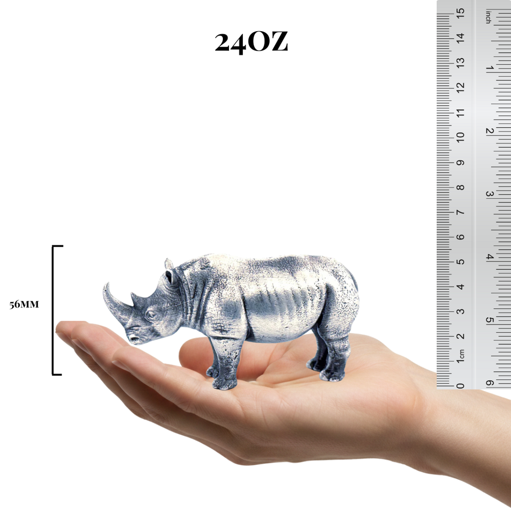 Rhino hand-poured 999+ silver statue by Gold Spartan