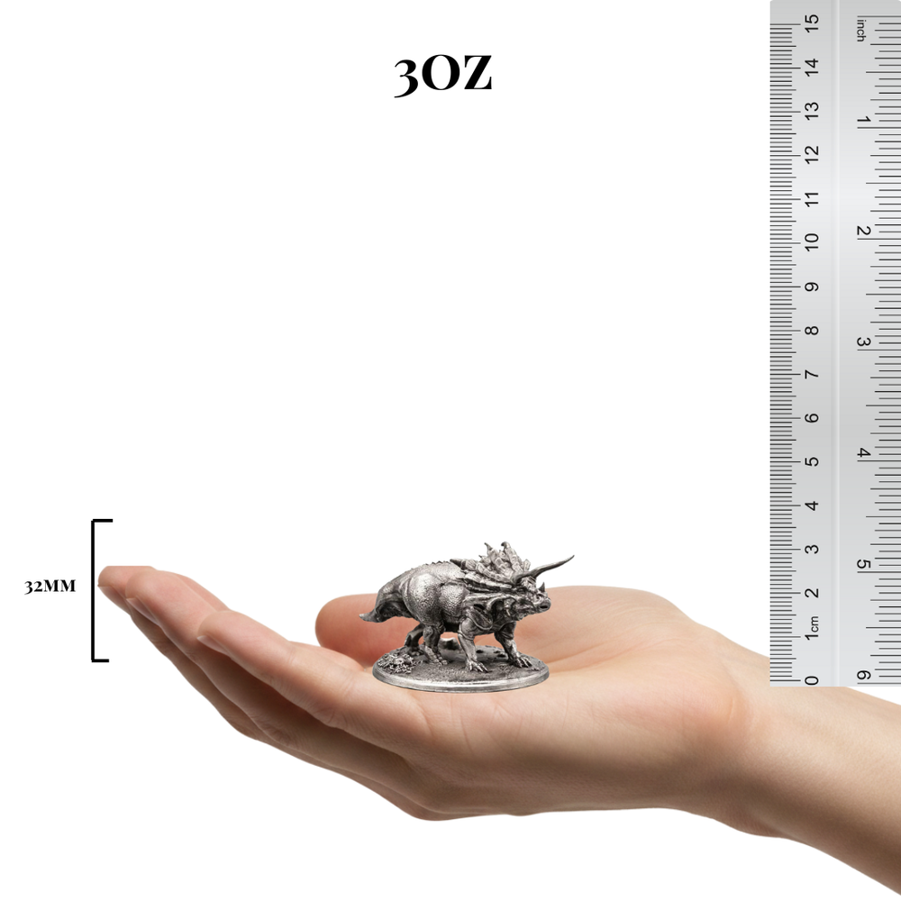 Triceratops hand-poured 999+ silver statue by Gold Spartan