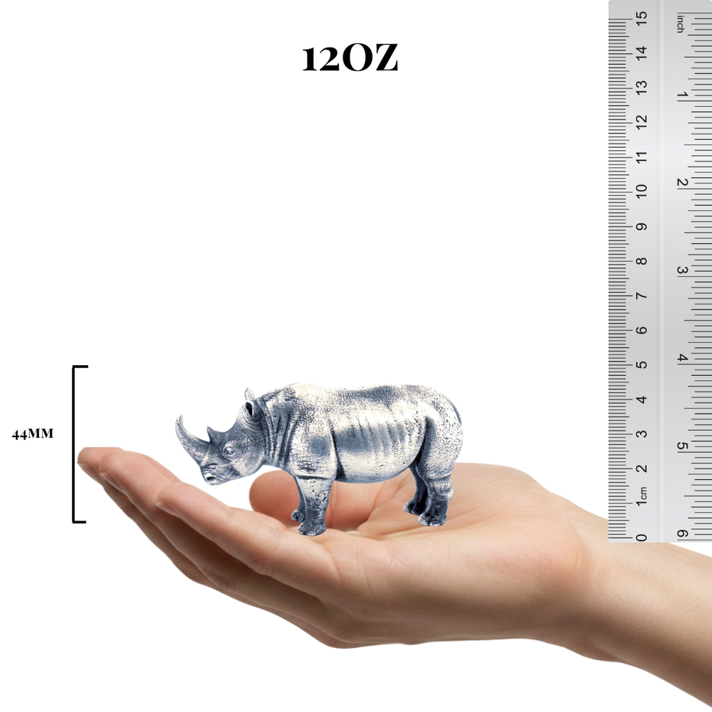 Rhino hand-poured 999+ silver statue by Gold Spartan