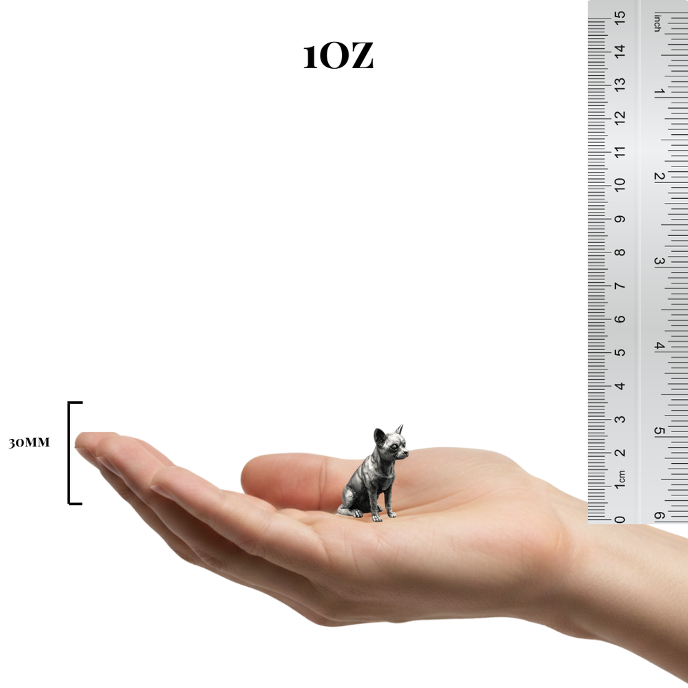 Chihuahua hand-poured 999+ silver statue by Gold Spartan