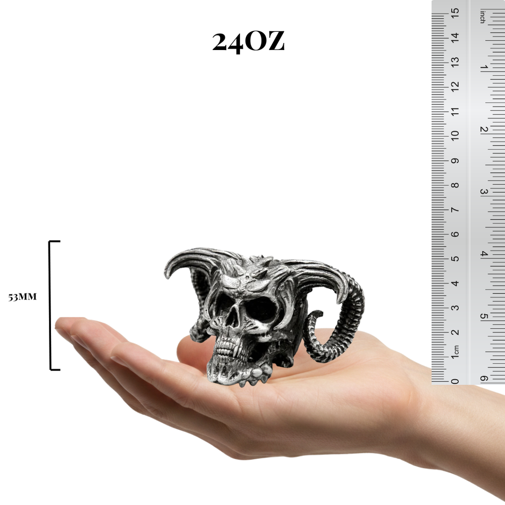 Demon Skull V2 hand-poured 999+ silver statue by Gold Spartan