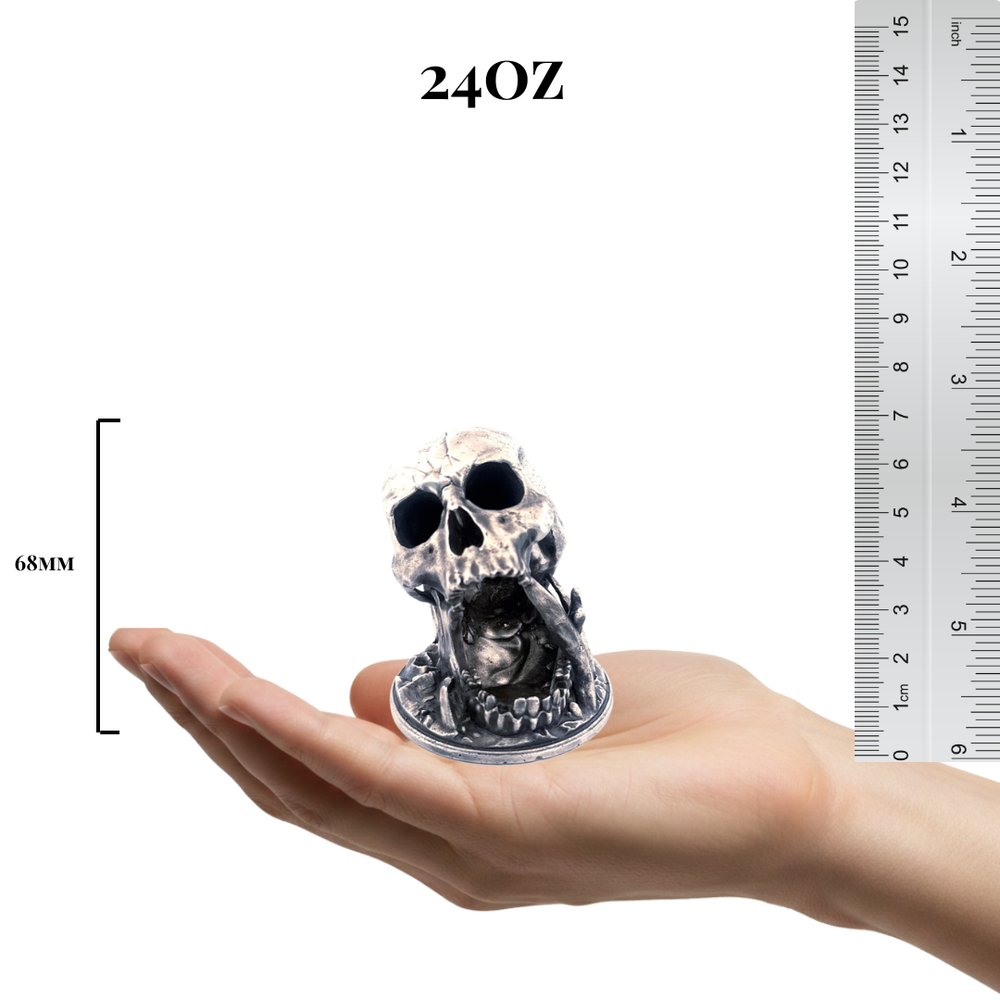 Skull Cave hand-poured 999+ silver statue by Gold Spartan