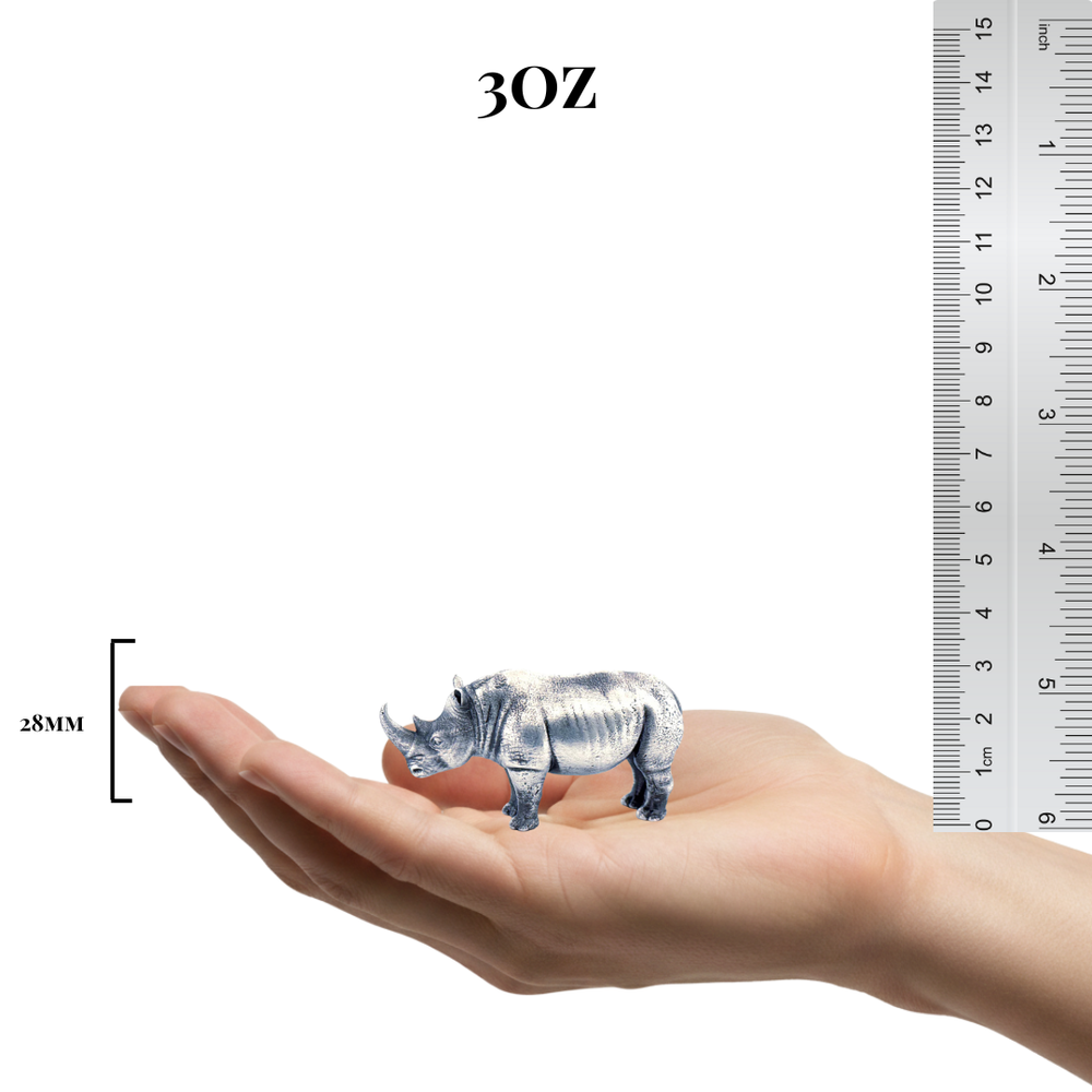 Rhino hand-poured 999+ silver statue by Gold Spartan
