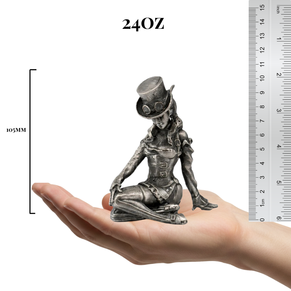 Steampunk Girl hand-poured 999+ silver statue by Gold Spartan