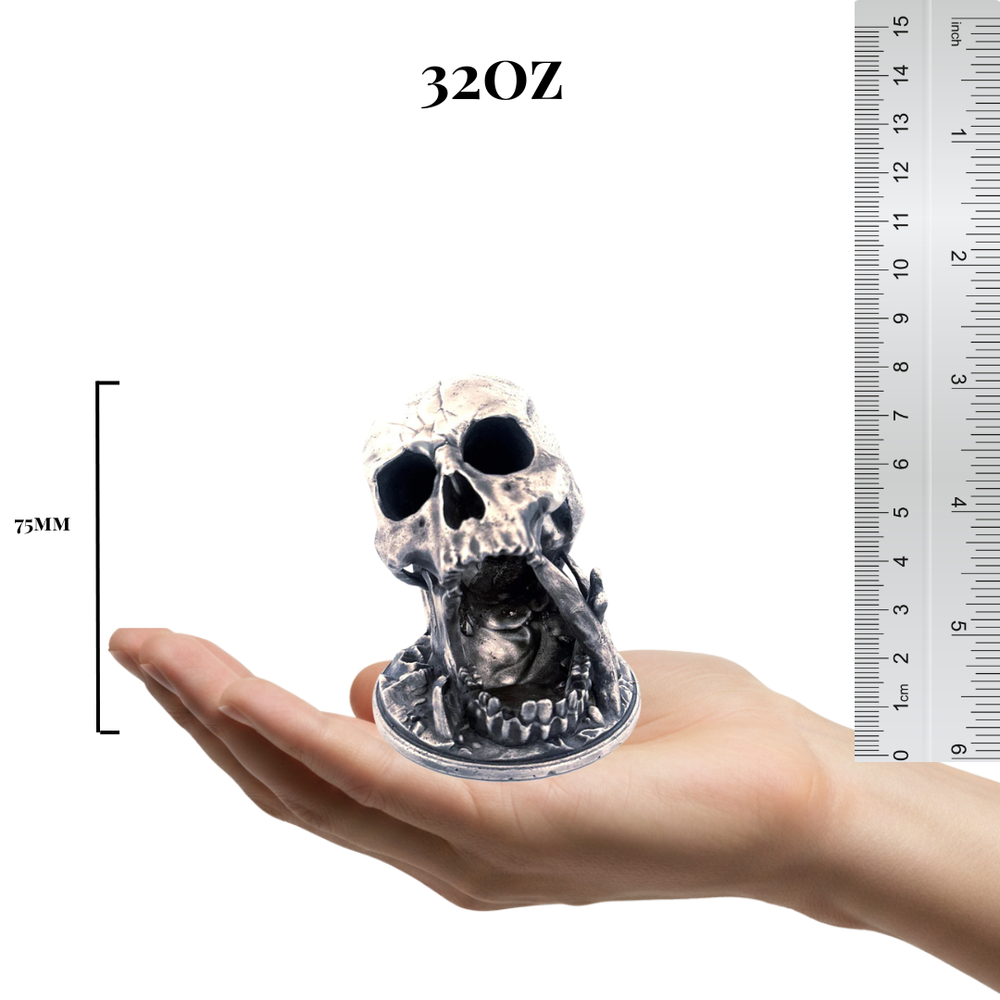 Skull Cave hand-poured 999+ silver statue by Gold Spartan