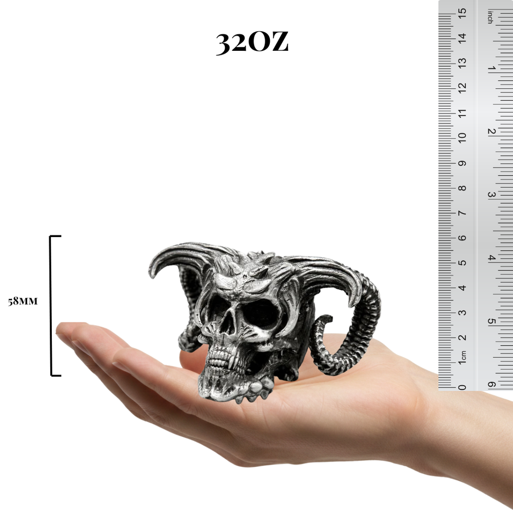 Demon Skull V2 hand-poured 999+ silver statue by Gold Spartan