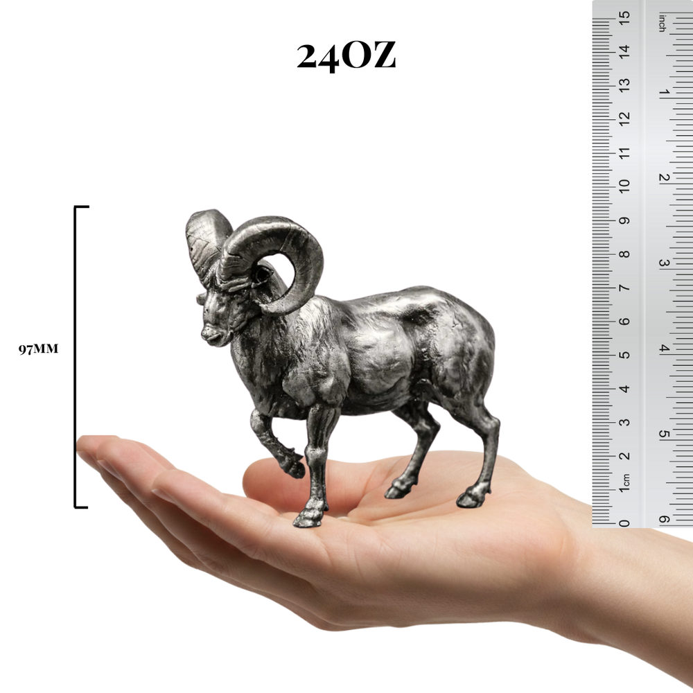 Ram hand-poured 999+ silver statue by Gold Spartan