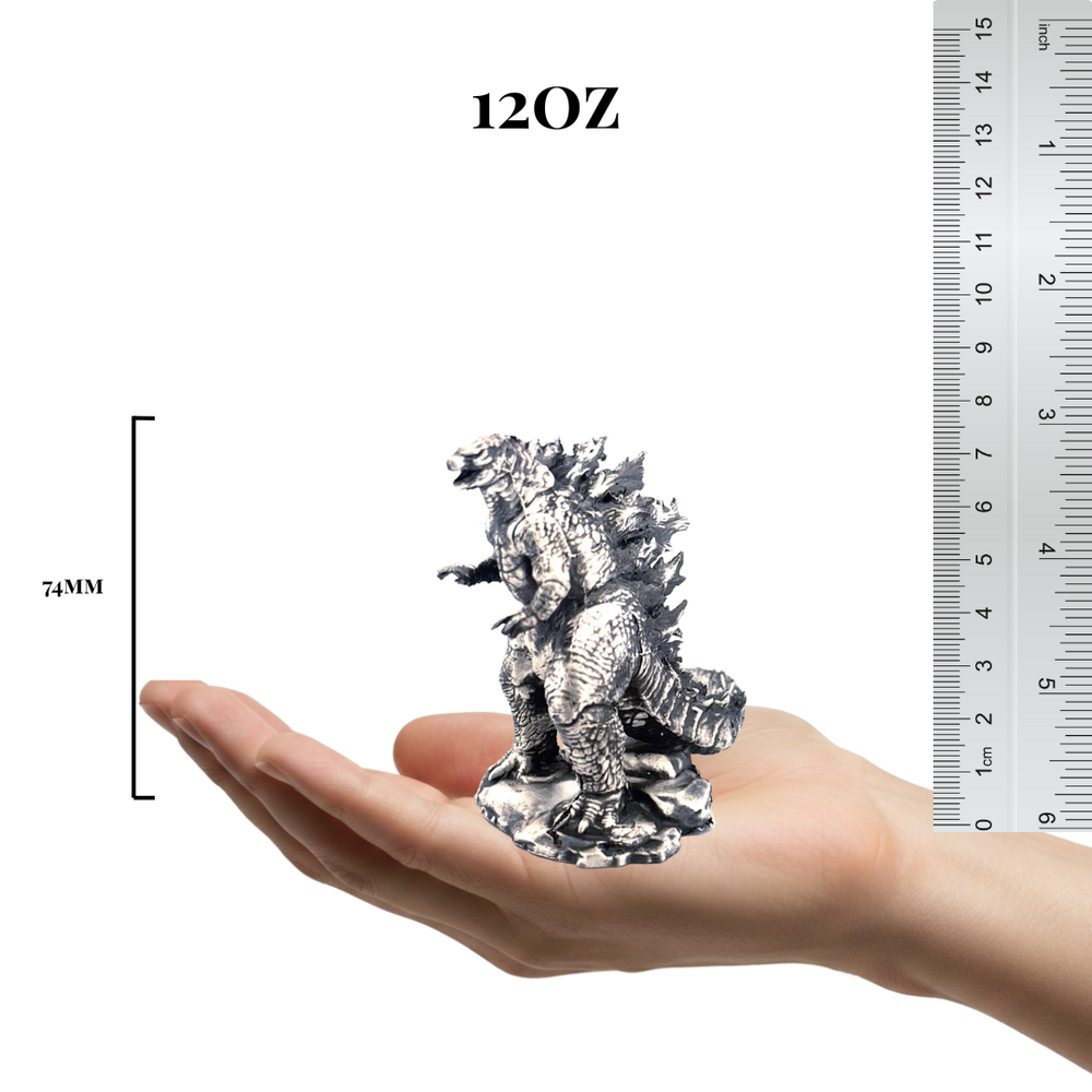 Godzilla hand-poured 999+ silver statue by Gold Spartan