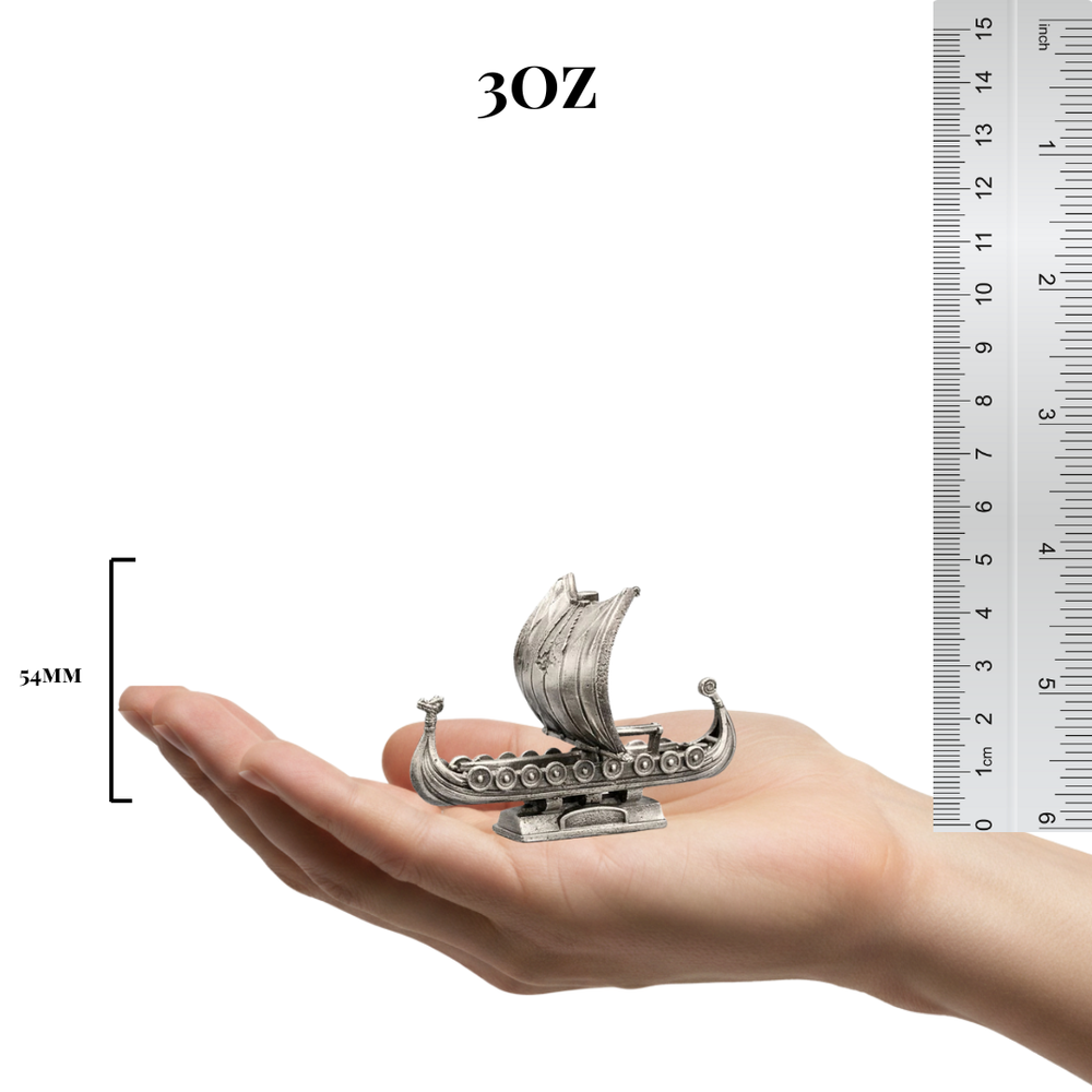 Viking Ship hand-poured 999+ silver statue by Gold Spartan