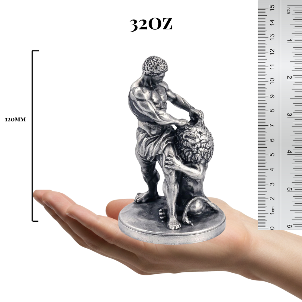 Samson Vs Lion hand-poured 999+ silver statue by Gold Spartan