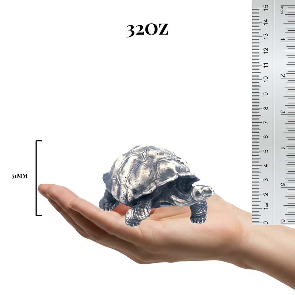 Galapagos Tortoise hand-poured 999+ silver statue by Gold Spartan