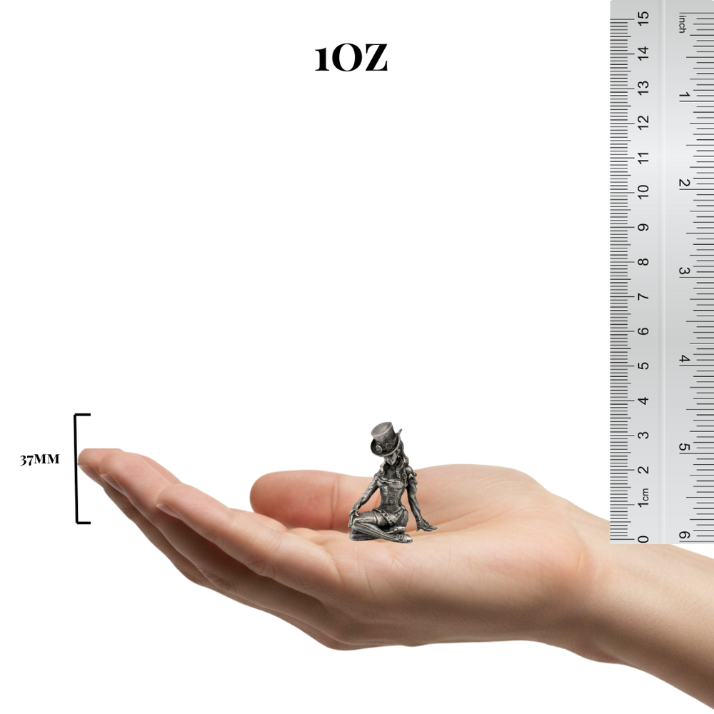 Steampunk Girl hand-poured 999+ silver statue by Gold Spartan