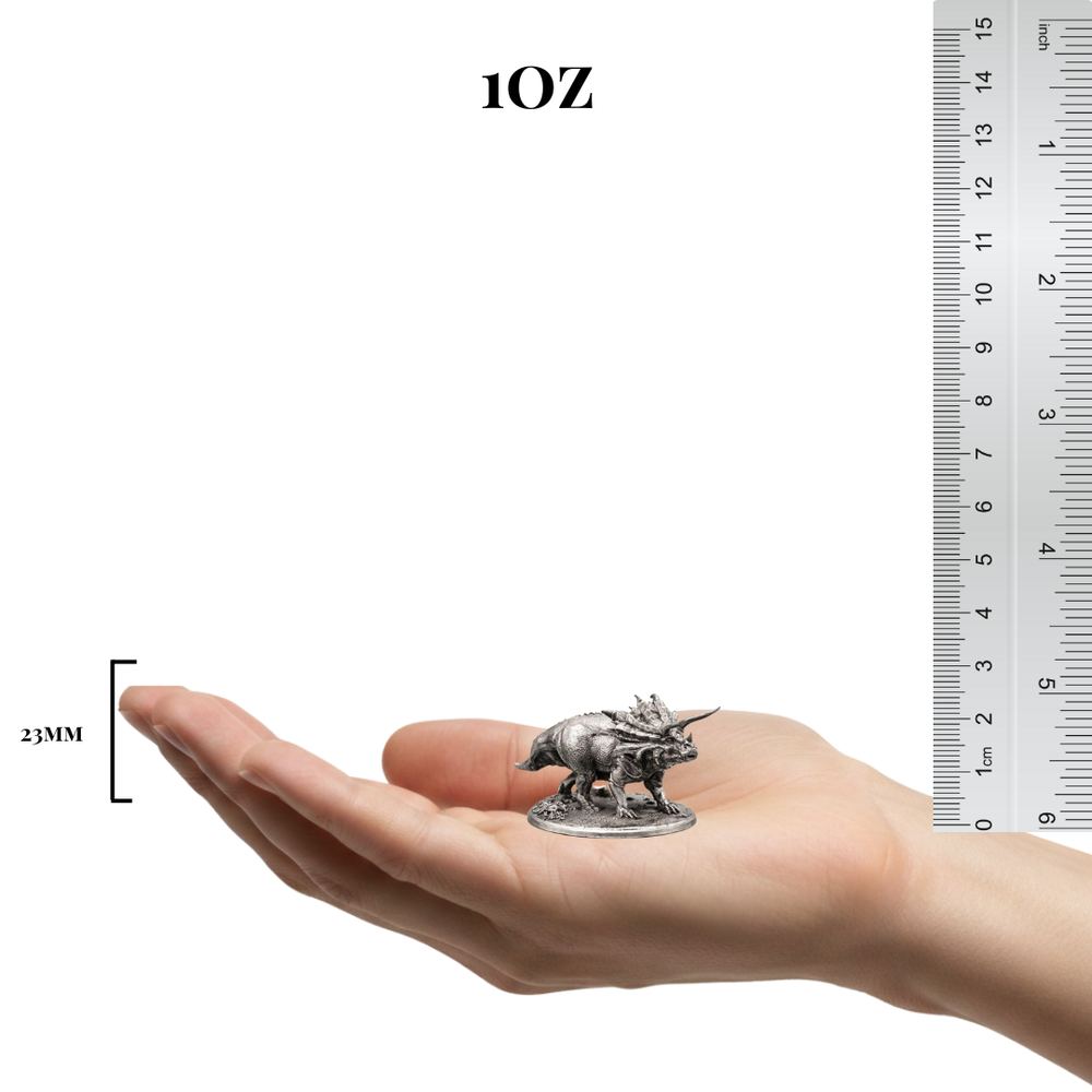 Triceratops hand-poured 999+ silver statue by Gold Spartan