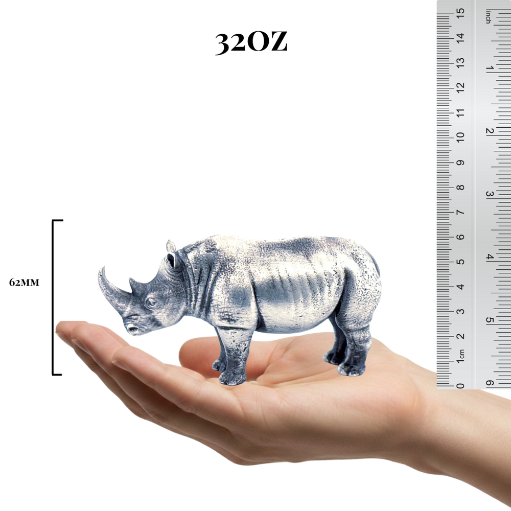 Rhino hand-poured 999+ silver statue by Gold Spartan