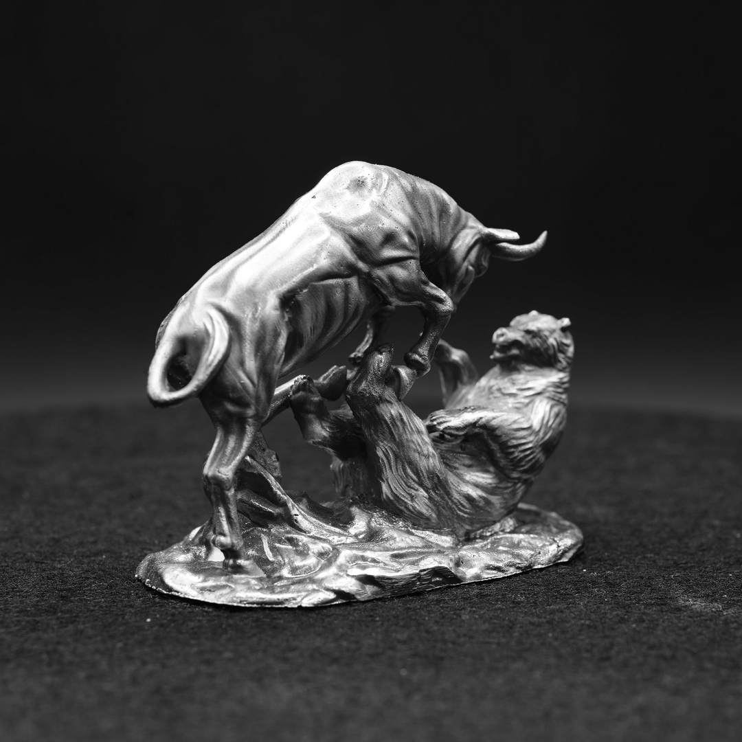 Bull Vs the Bear hand poured 999 silver statue collectible by Gold Spartan