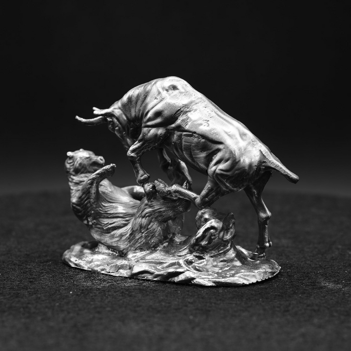 Bull Vs the Bear hand poured 999 silver statue collectible by Gold Spartan