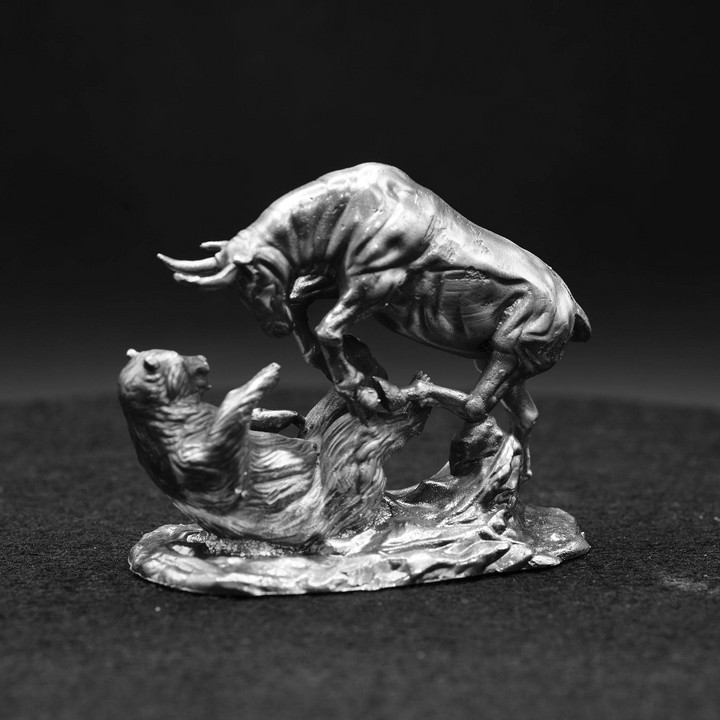 Bull Vs the Bear hand poured 999 silver statue collectible by Gold Spartan