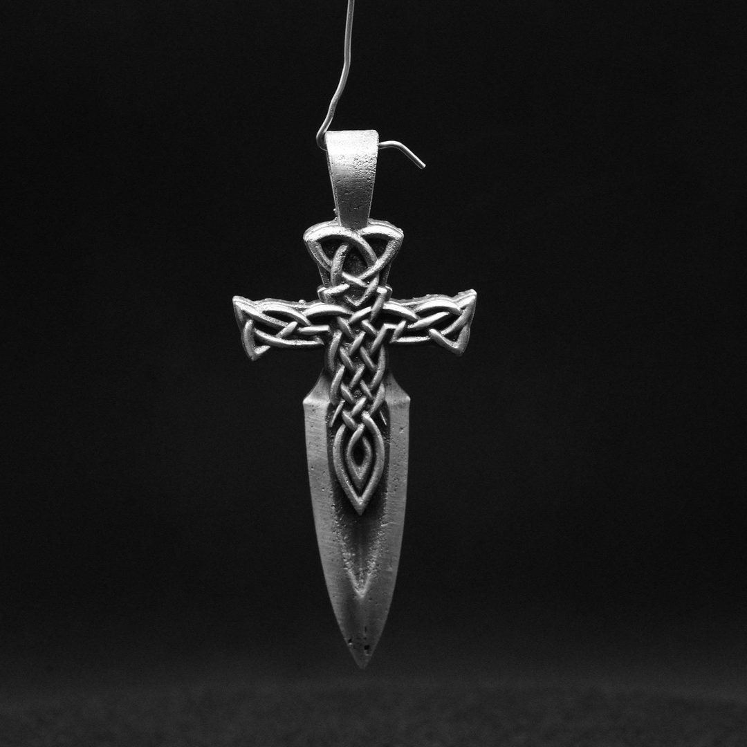 Celtic Cross Pendant hand poured 999 silver statue collectible by Gold Spartan