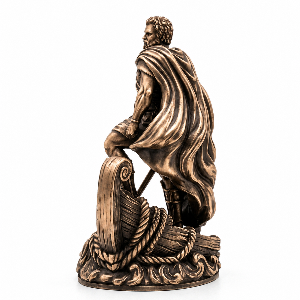 Odysseus statue in solid bronze with antique finish, Gold Spartan 500 Series
