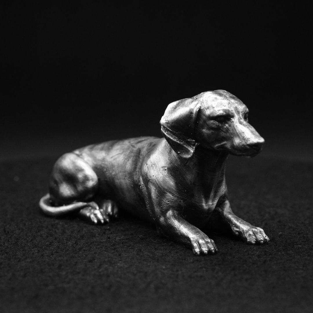 Dachshund hand poured 999 silver statue collectible by Gold Spartan