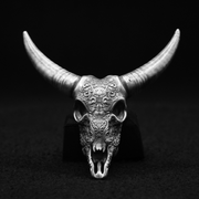 Decorated Longhorn Skull hand-poured 999+ silver statue by Gold Spartan