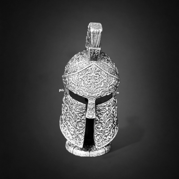 Decorated Spartan Helmet hand poured 999 silver statue collectible by Gold Spartan