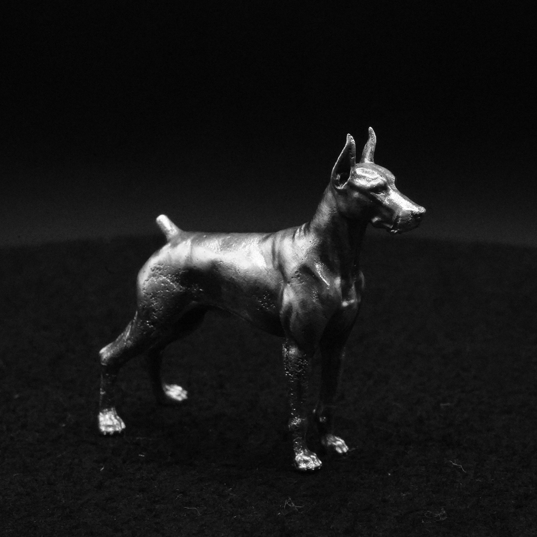 Doberman hand poured 999 silver statue collectible by Gold Spartan