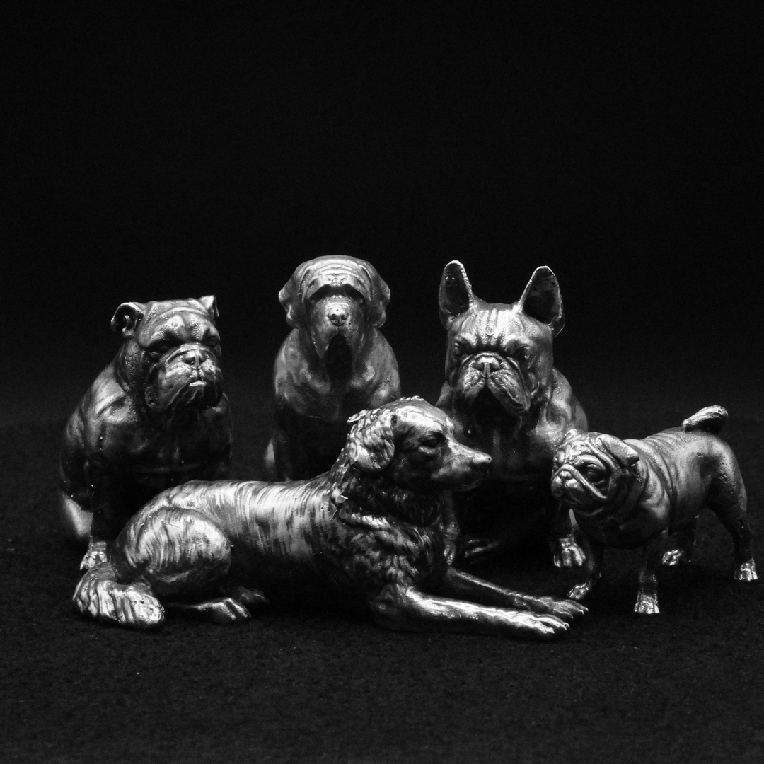 French Bulldog hand poured 999 silver statue collectible by Gold Spartan