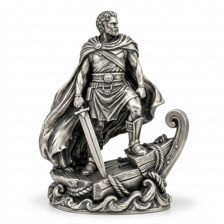 Odysseus hand-poured 999+ silver statue by Gold Spartan with antique finish
