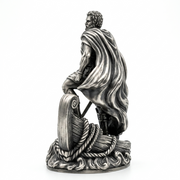Odysseus silver statue rear view with sculpted drapery and hand-finished patina