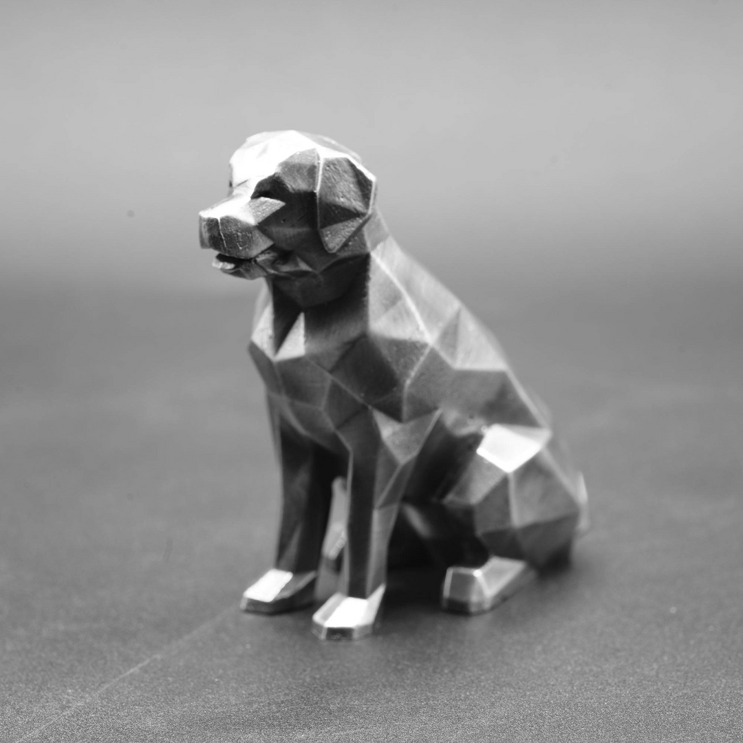 Golden Retriever Low Polygon hand poured 999 silver statue collectible by Gold Spartan